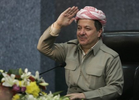  Iraqi Kurdish Regional President Masoud Barzani greets officials  –  residents before a meeting in Kirkuk