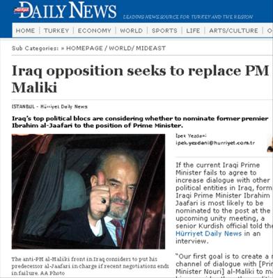  Hürriyet Turkish Daily Newspaper: KDP accepts Jaafari as substitute to Maliki