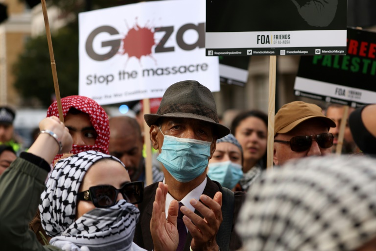  Thousands rally in London in solidarity with Palestinians