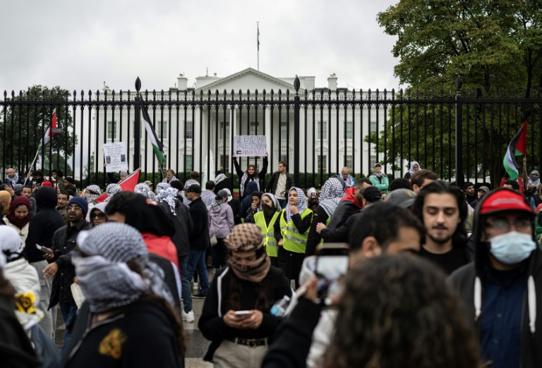  Pro-Palestinian demonstrators march outside White House