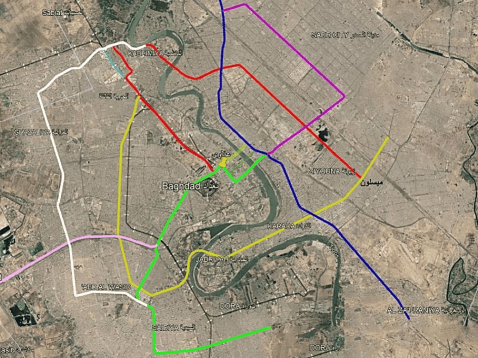 A graph of Baghdad metro lines